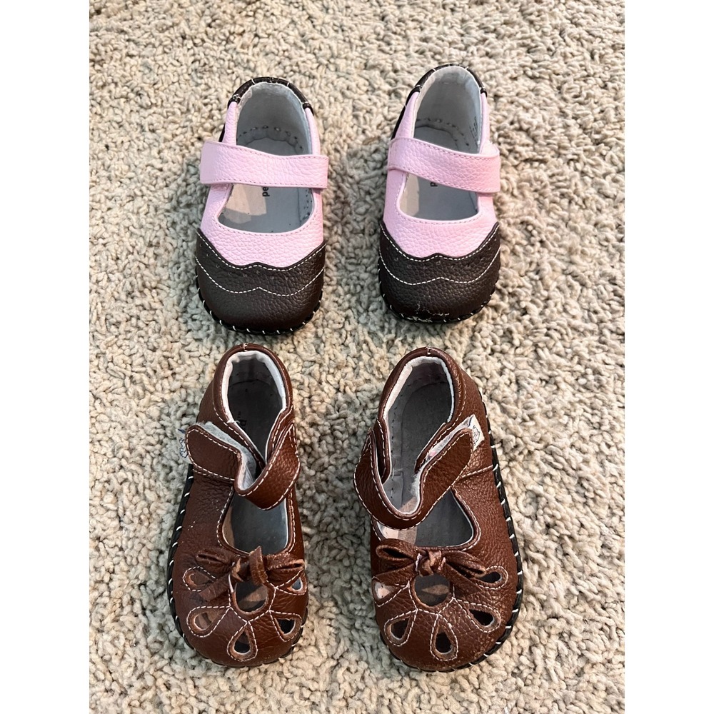 PEDIPED Lot of 2 Baby Girl Shoes Size 6-12m Brown Pink Leather Mary Janes